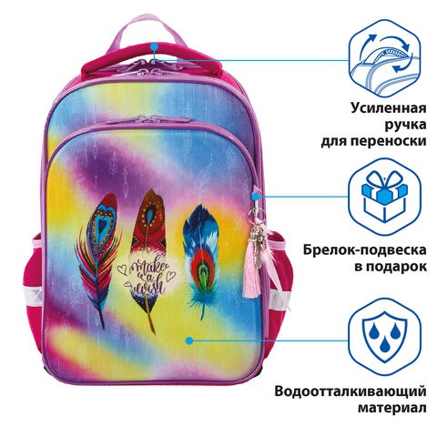 Ранец для девочек Brauberg Quadro Plumage с брелоком 17 л 229953