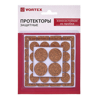 Протекторы износостойкие Vortex из пробки d20 мм, d28 мм, 25x25 мм 26006