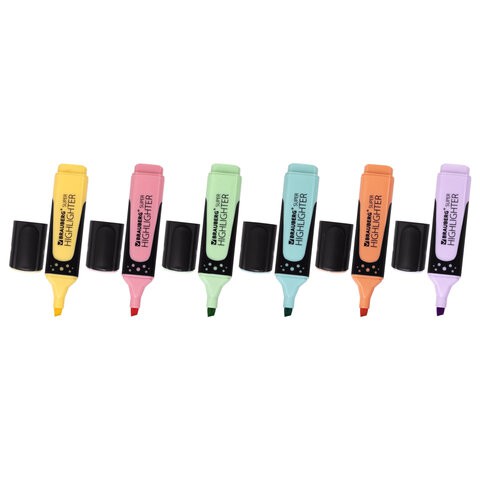 Набор текстовыделителей Brauberg Super Pastel линия 1-5 мм 6 цветов 151757