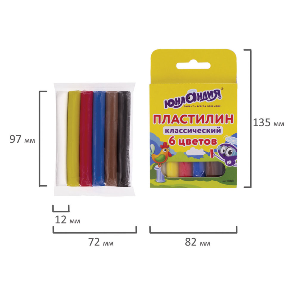 Пластилин классический Юнландия Юнландик-Скульптор 6 цветов 120 г 105028